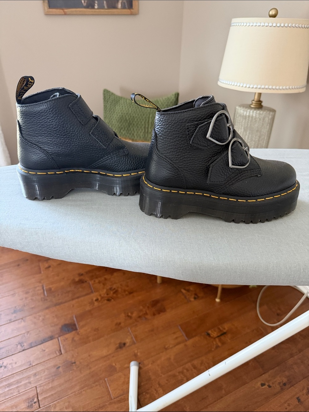 Dr. Martens Black Leather Buckle Platform Ankle Boots
